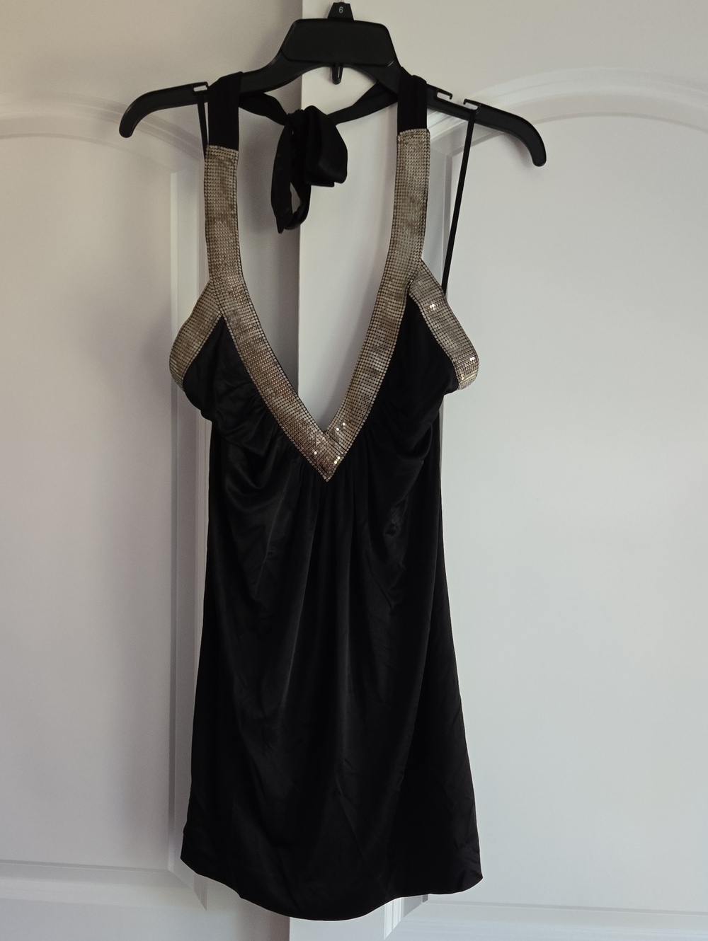 BCBGMaxAzria Black Halter Dress with Metallic Trim